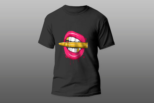 Lips beating bullet with blood and gold teeth camiseta T-shirt - Top Content | POD Collection | Free Shipping