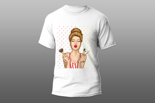 Makeup cosmetics ad illustration with fashion woman portrait  camiseta T-shirt - Top Content | POD Collection | Free Shipping