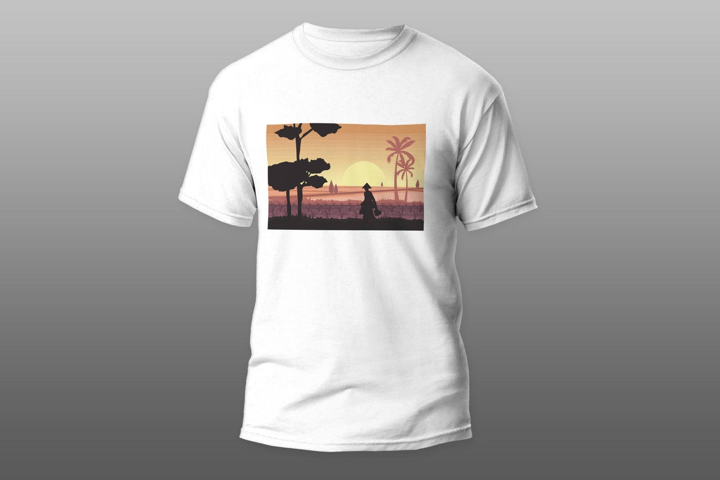 Morning Sunrise Asian Farmer Rice Field T-shirt - Top Content | POD Collection | Free Shipping