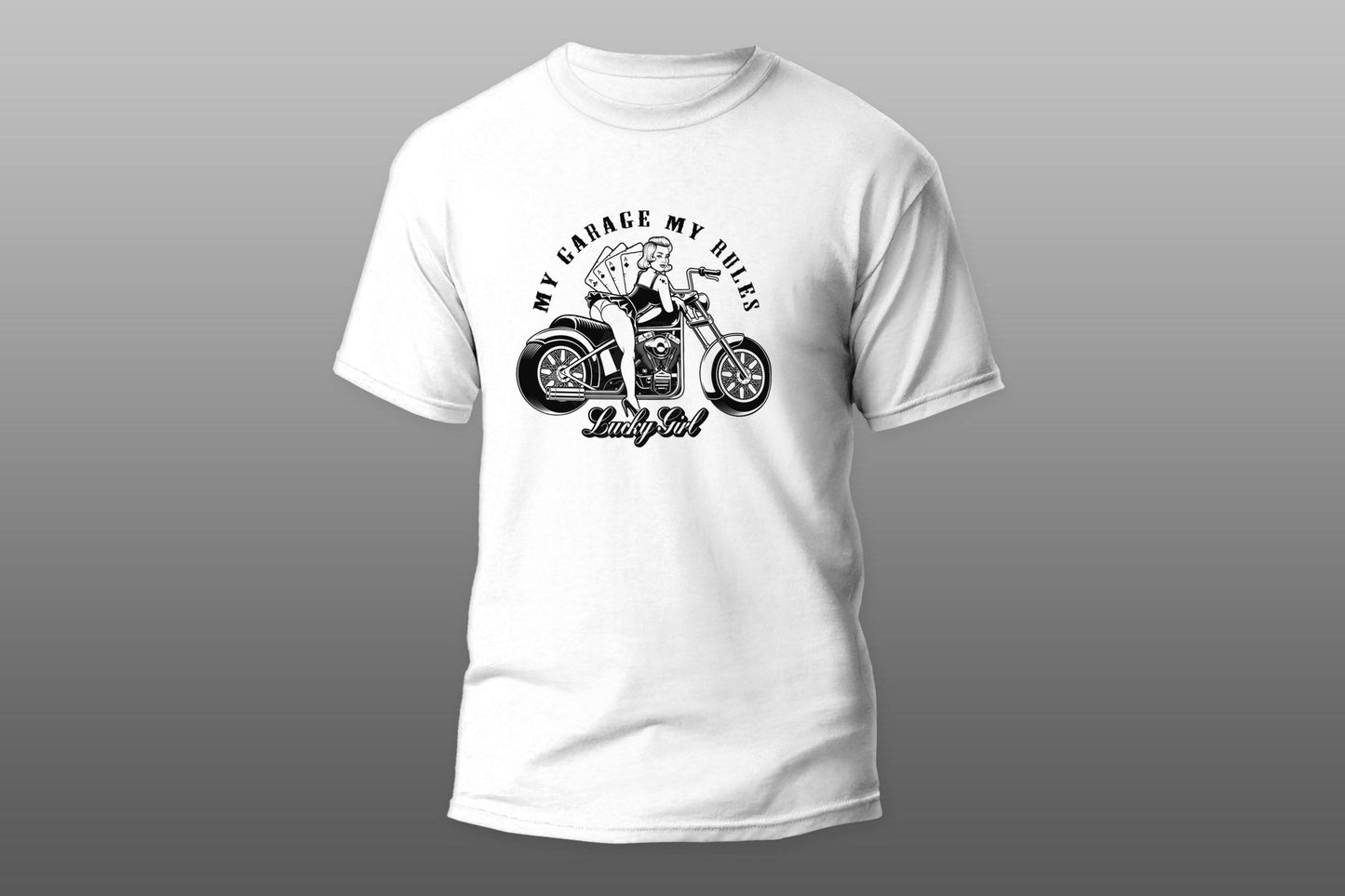 My garage my rules girl with motorcycle T-shirt - Top Content | POD Collection | Free Shipping