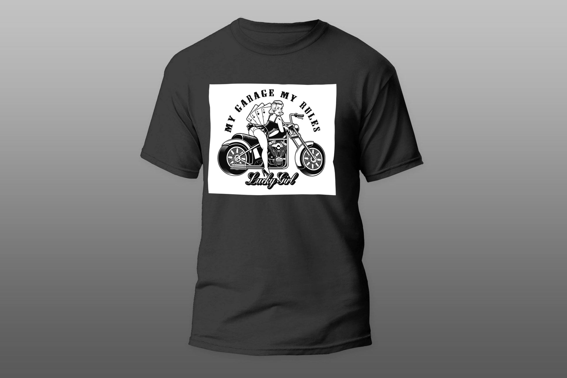 My garage my rules girl with motorcycle T-shirt - Top Content | POD Collection | Free Shipping