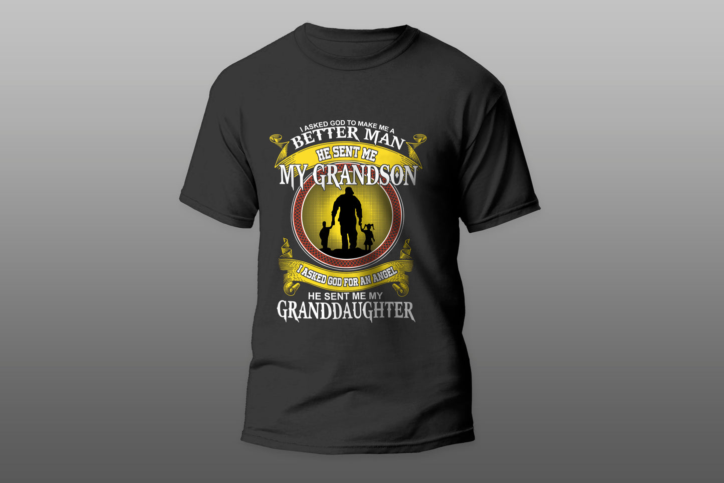 Proud grandfather with grandson and granddoughter camiseta T-shirt - Top Content | POD Collection | Free Shipping