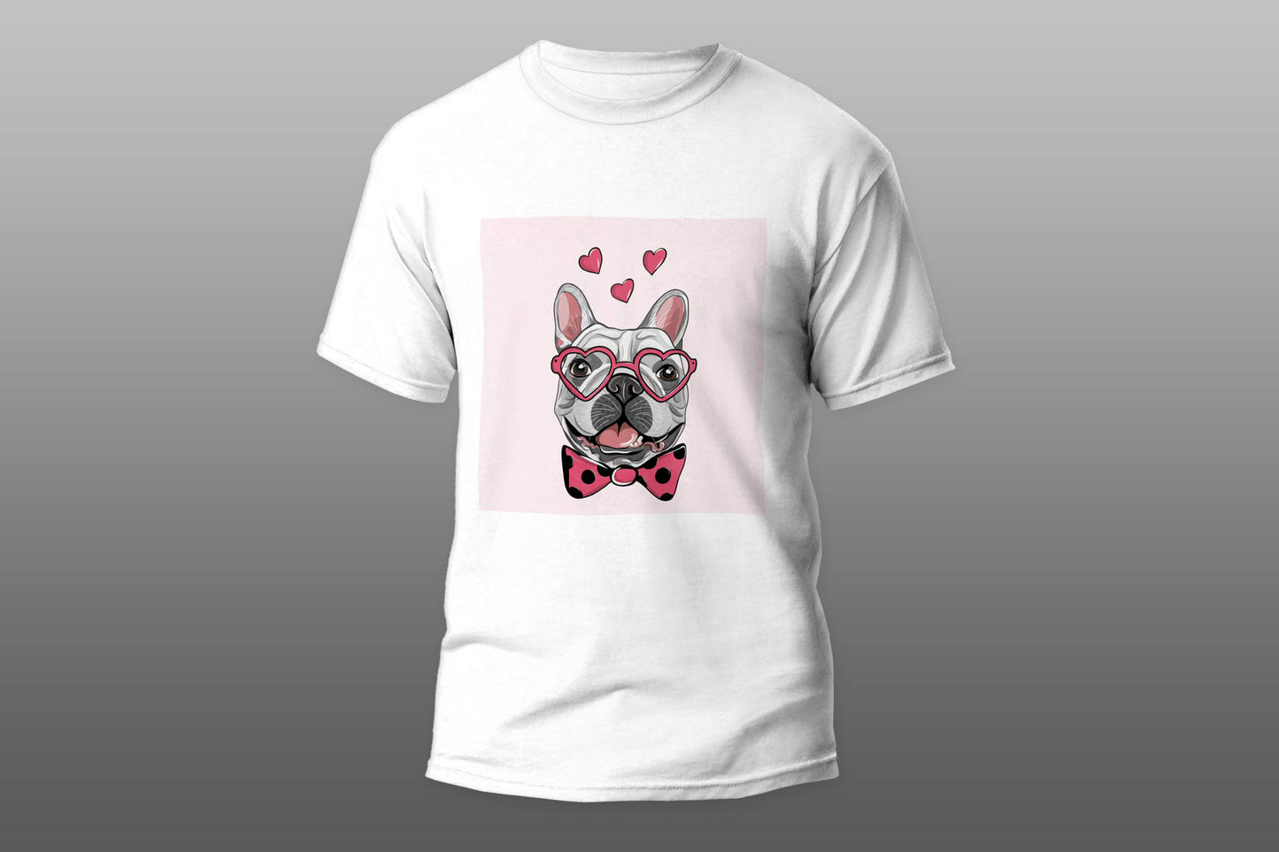 Puppy pug with pink hear glasses french bulldog T-shirt - Top Content | POD Collection | Free Shipping