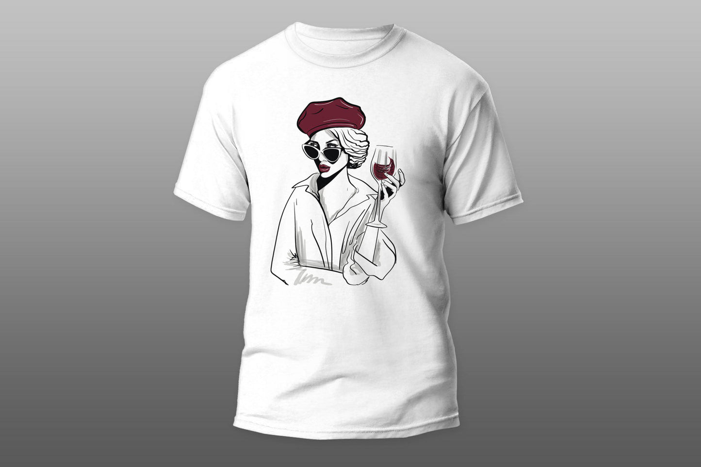 Red beret woman with wine glass T-shirt - Top Content | POD Collection | Free Shipping