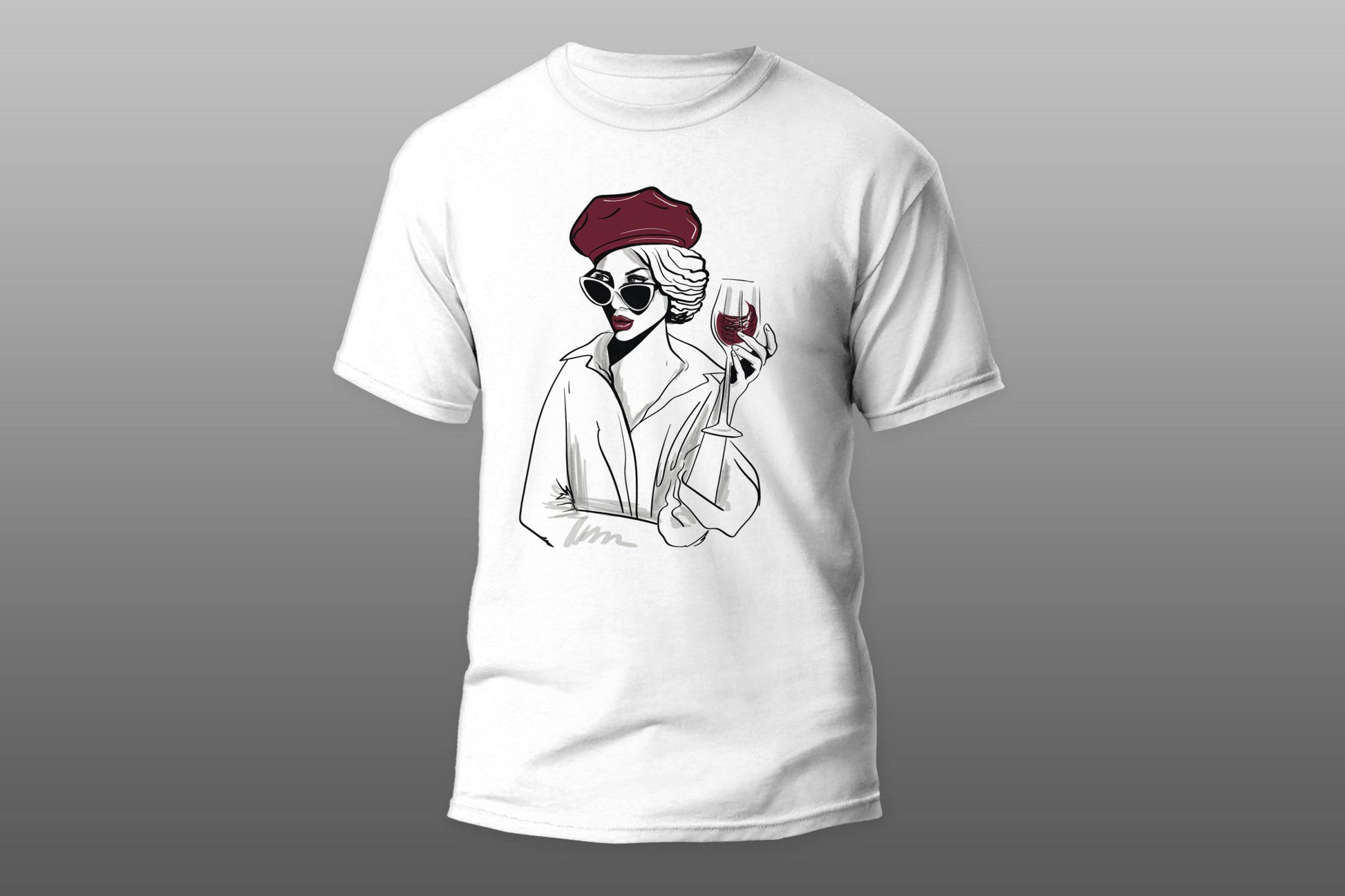 Red beret woman with wine glass T-shirt - Top Content | POD Collection | Free Shipping