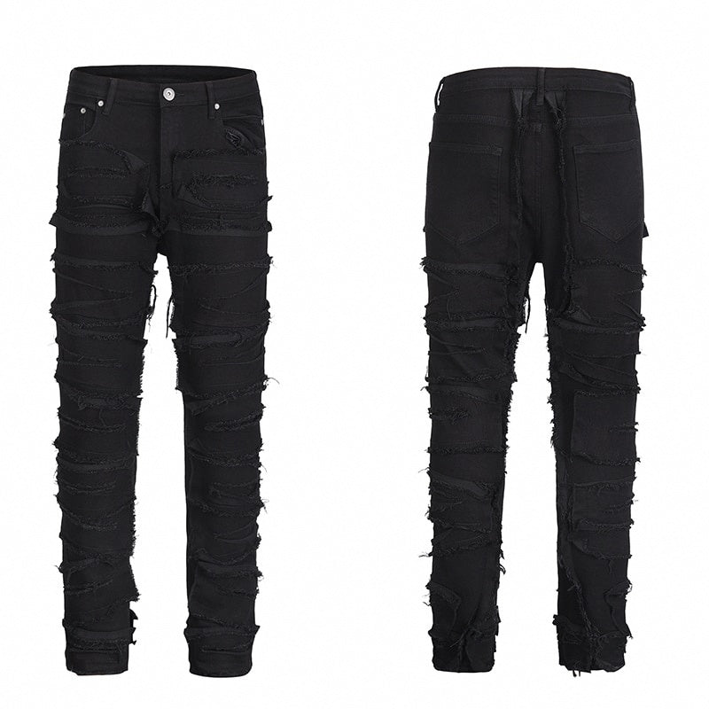 Retro Hole Ripped Distressed Jeans for Men, Straight Washed Hip Hop Loose Denim Trousers, Casual Jean Pants