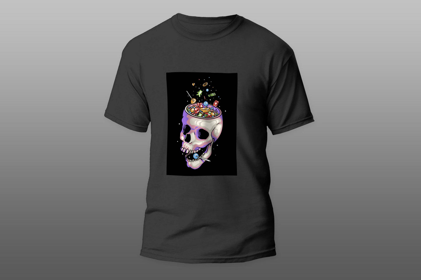 Skull Head Skeleton Candy Sweets funny camiseta T-shirt - Top Content | POD Collection | Free Shipping