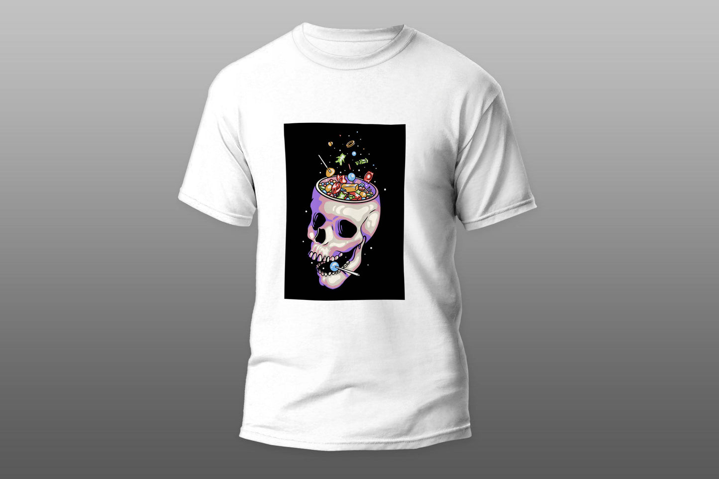 Skull Head Skeleton Candy Sweets funny camiseta T-shirt - Top Content | POD Collection | Free Shipping