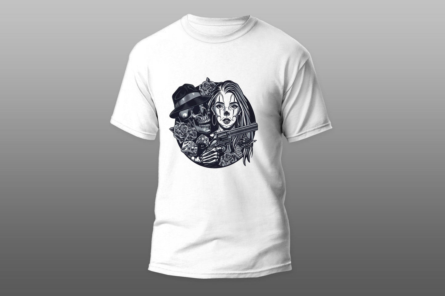 Skull and a girl with gun T-shirt - Top Content | POD Collection | Free Shipping