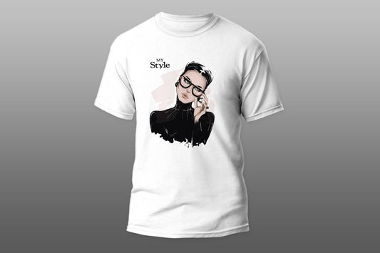 Stylish young girl with glasses T-shirt - Top Content | POD Collection | Free Shipping