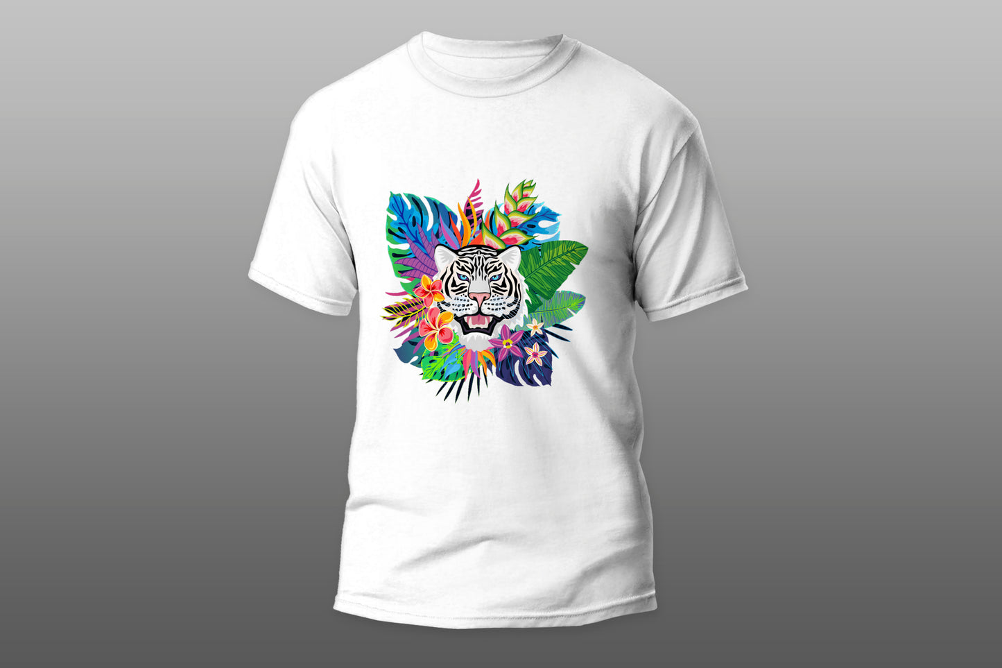 White Tiger Head Jungle Plants camiseta T-shirt - Top Content | POD Collection | Free Shipping