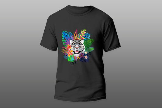 White Tiger Head Jungle Plants camiseta T-shirt - Top Content | POD Collection | Free Shipping