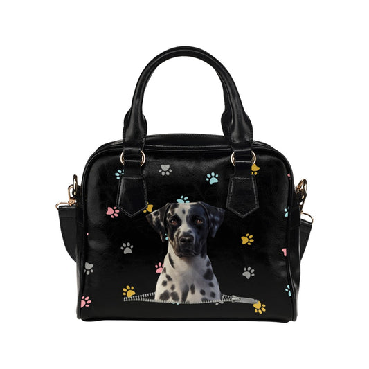 Dalmatian Zip Colorful Paws Shoulder Handbag