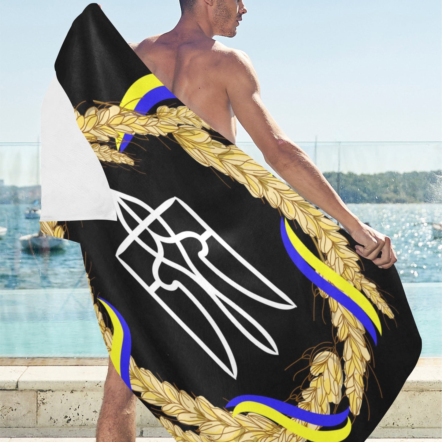 Ukraine Wheat Blue-Yellow Ribbons Beach Towel 32"x 71"