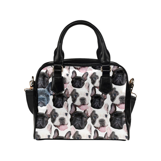 White And Black French Bulldog Collage Shoulder Handbag