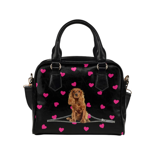 Cocker Spaniel Zip Hearts Shoulder Handbag