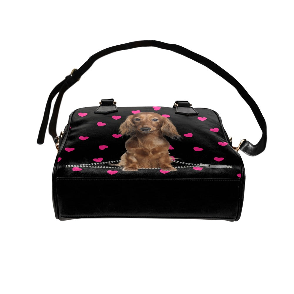 Dachshund Zip Hearts Shoulder Handbag