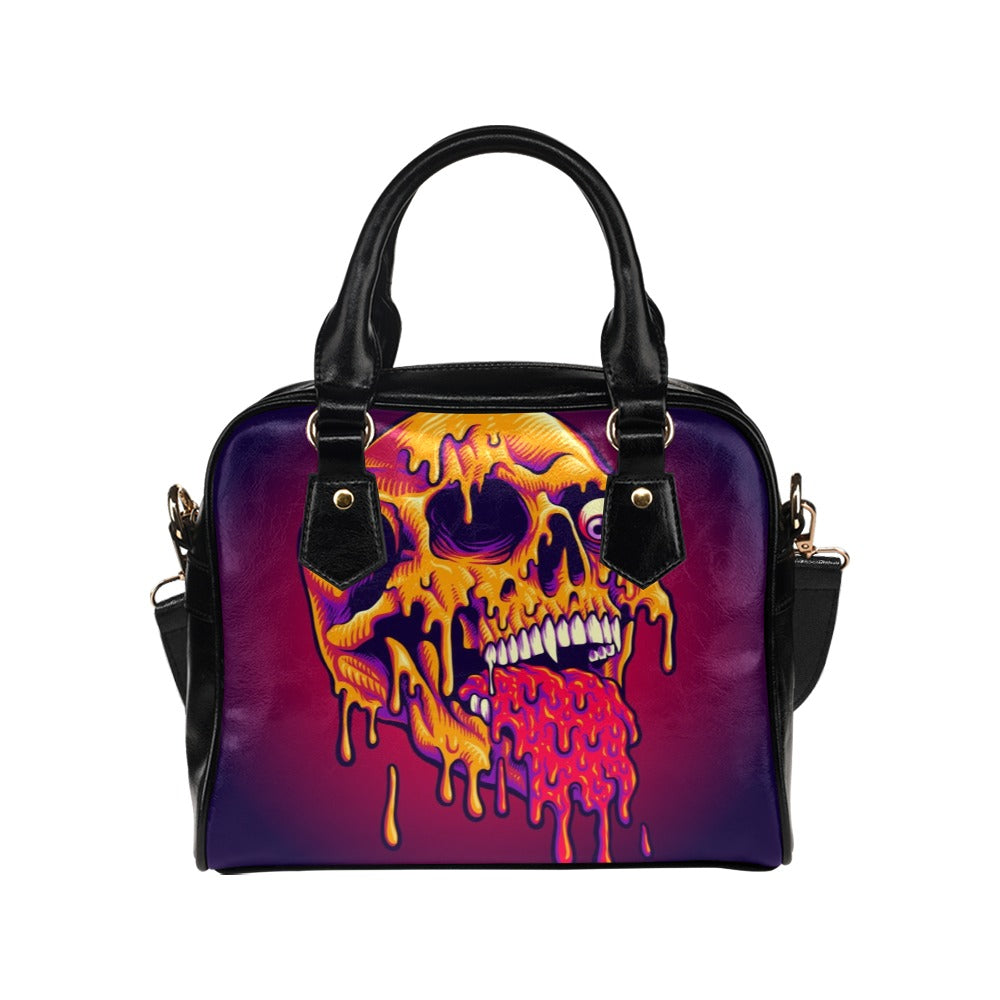 Psychedelic Trippy Zombie Skull Melt Shoulder Handbag