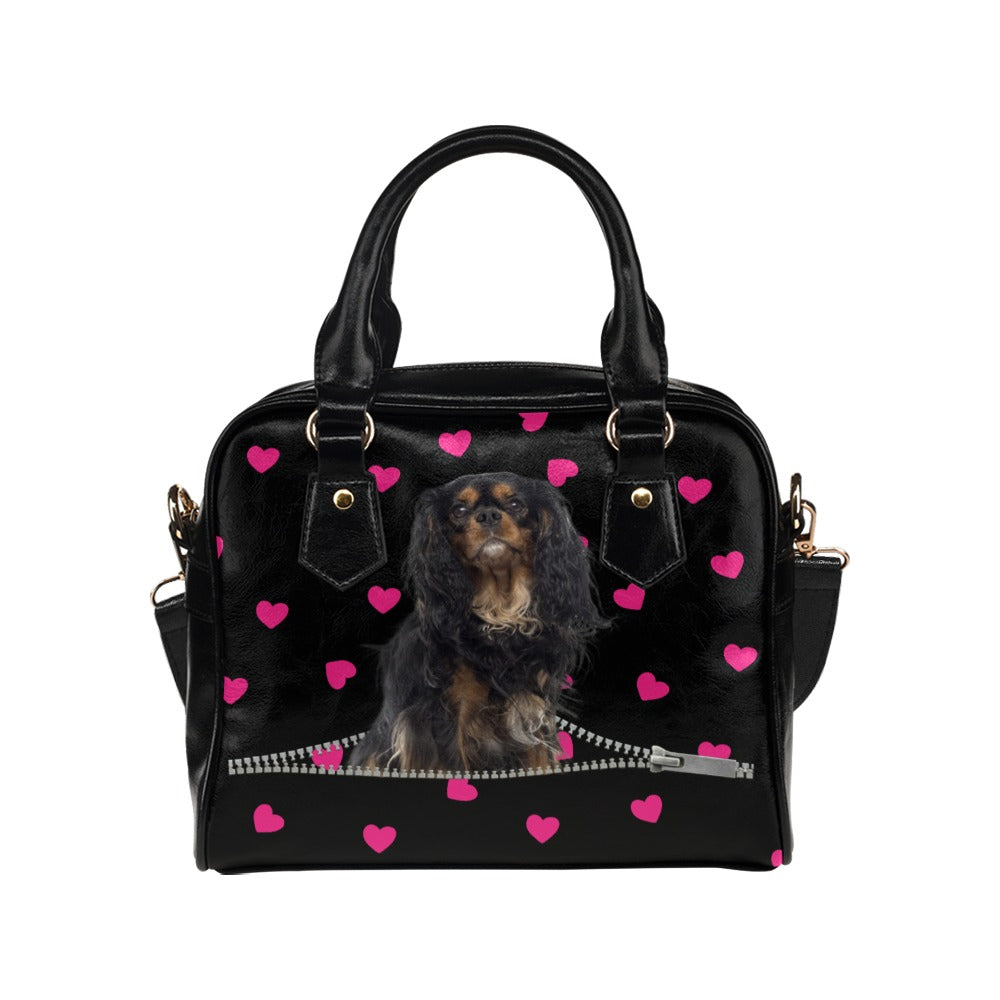 Cavalier King Charles Spaniel Zip Hearts Shoulder Handbag