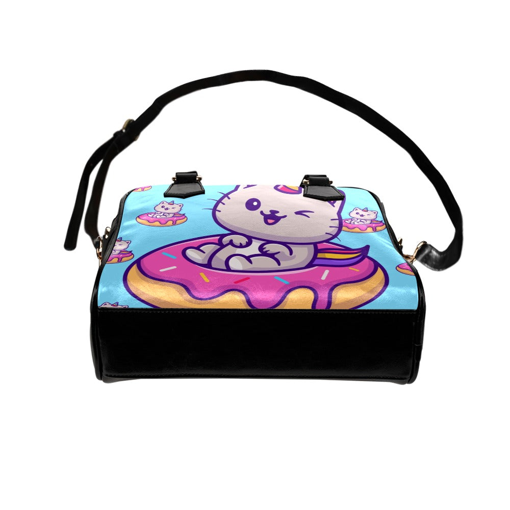 Cat doughnut unicorn blue cartoon Shoulder Handbag