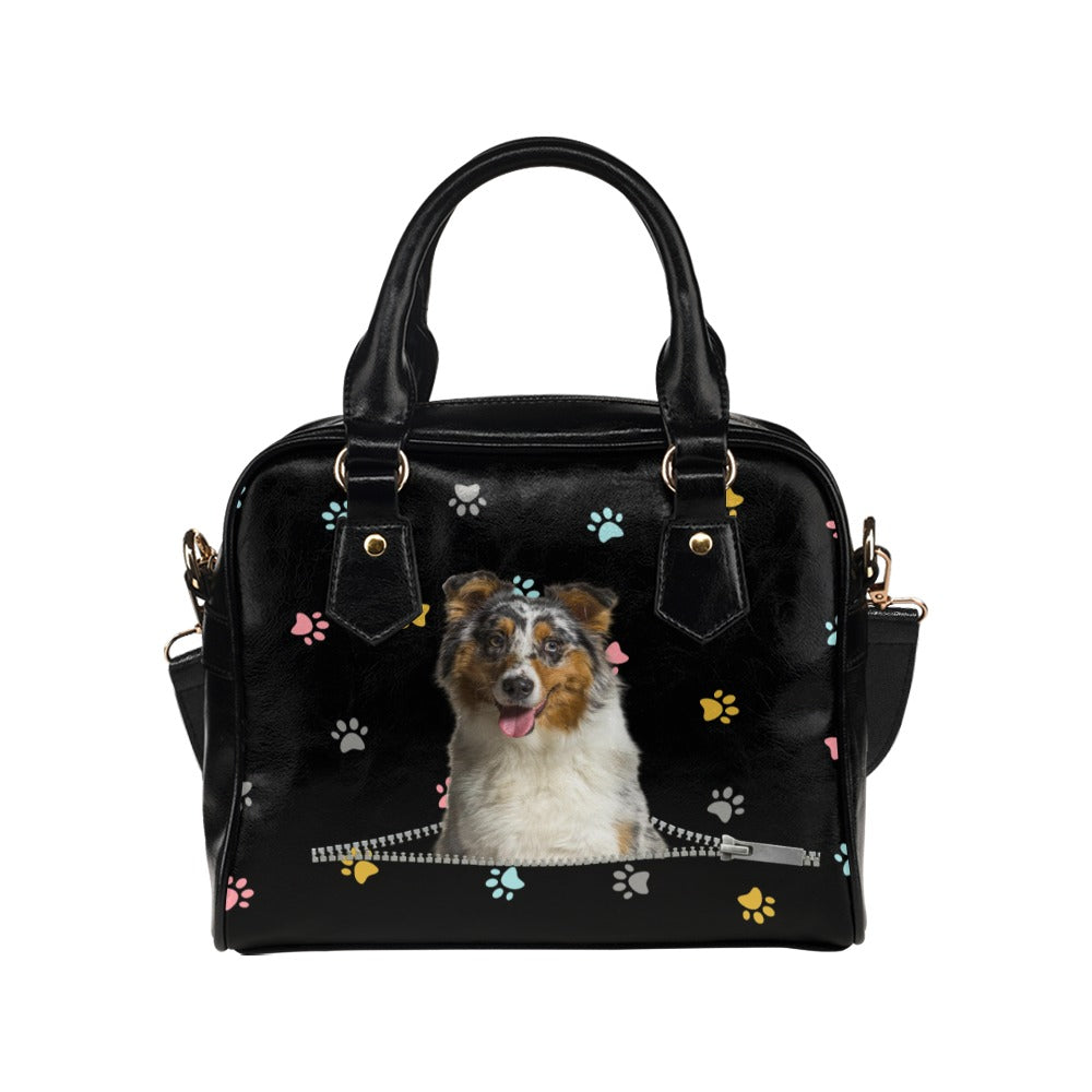 Australian Shepherd Zip Colorful Paws Shoulder Handbag