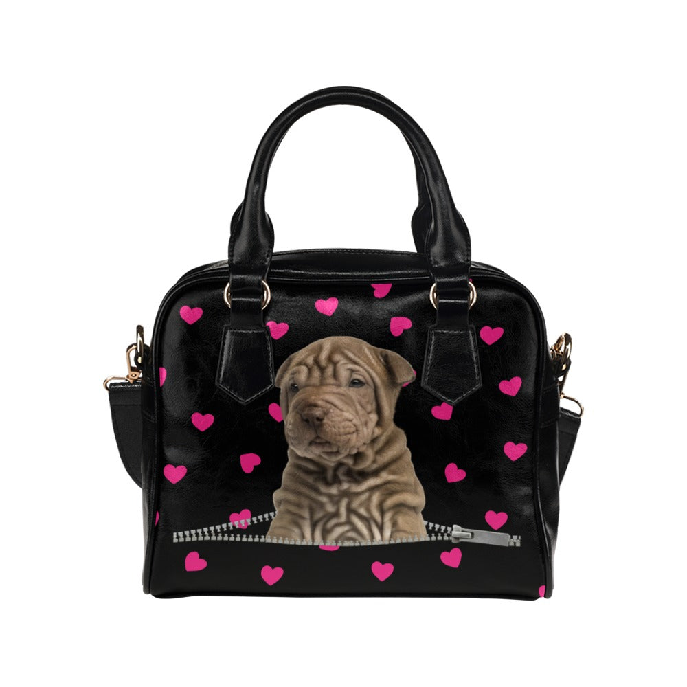 Shar Pei Zip Hearts Shoulder Handbag