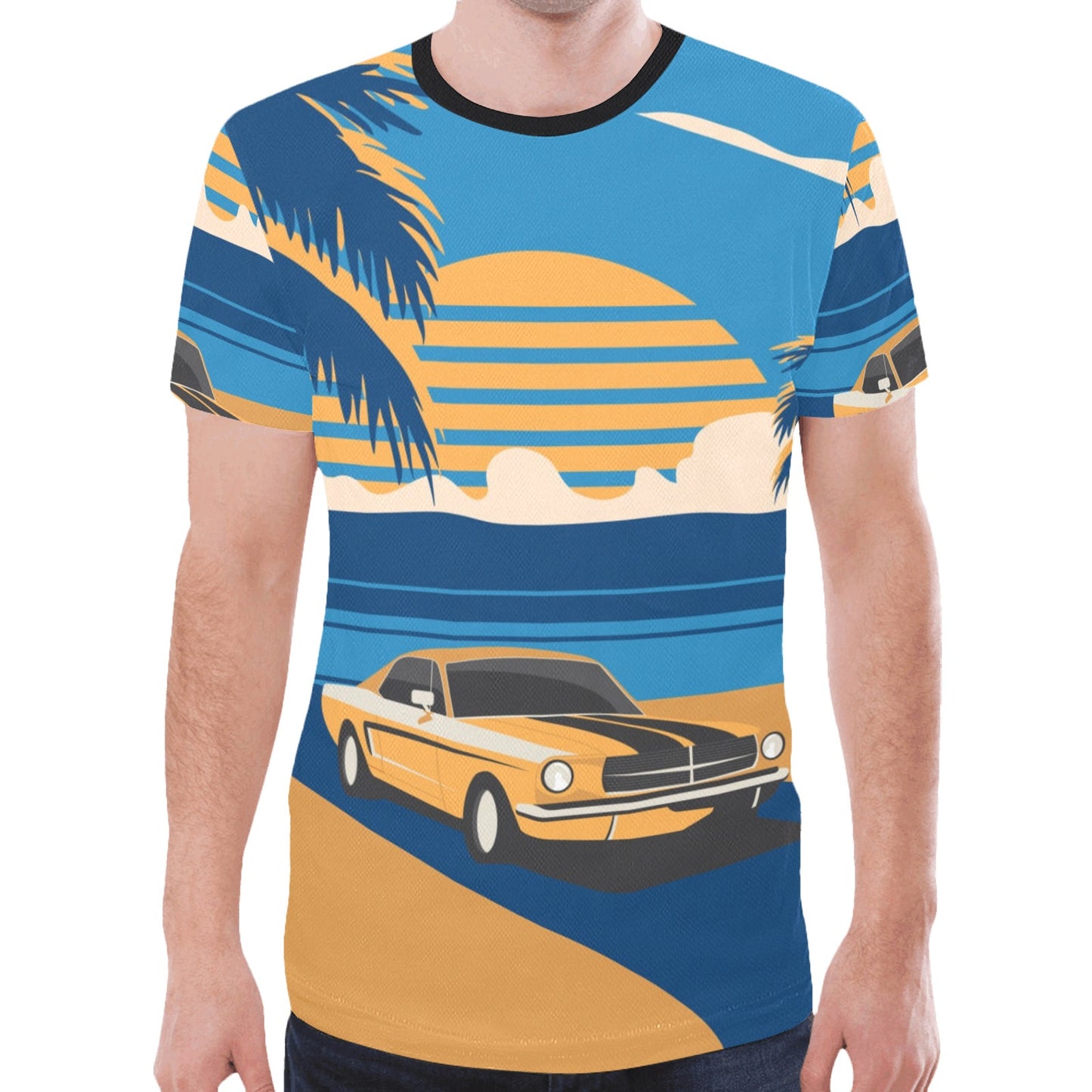 Retro Car Palm Trees Sunset Vintage New All Over Print T-shirt