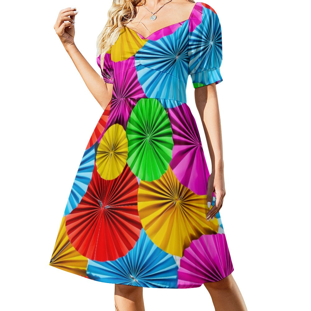 Colorful Paper Flowers Printed Sweetheart Dress