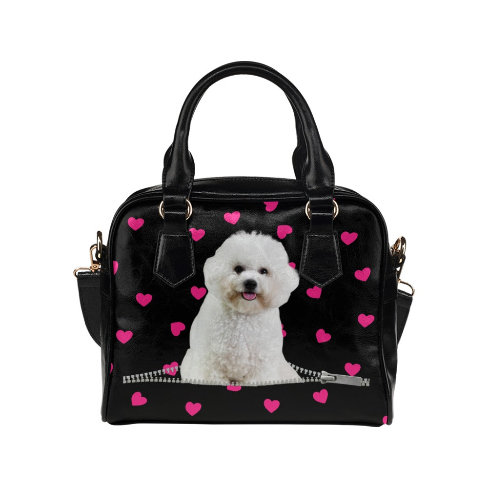 Poodle Puppy Zip Hearts Shoulder Handbag