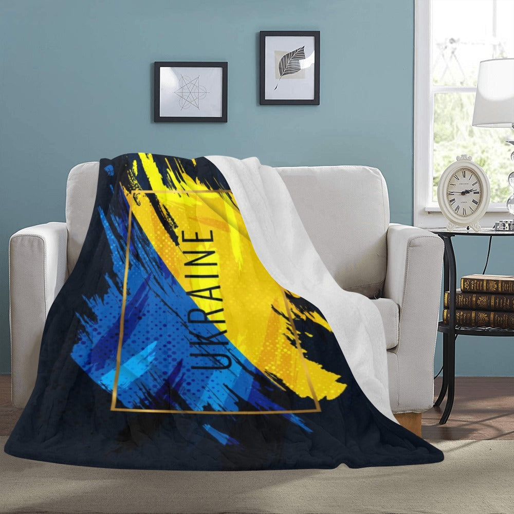 Ukraine Flag With Brush Concept Flag Hand Painted Ultra-Soft Micro Fleece Blanket 60"x80"