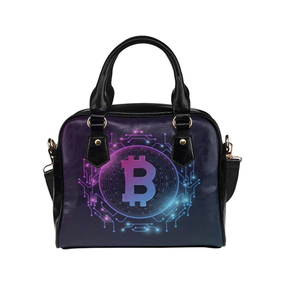 Futuristic Purple Bitcoin Digital Currency Shoulder Handbag