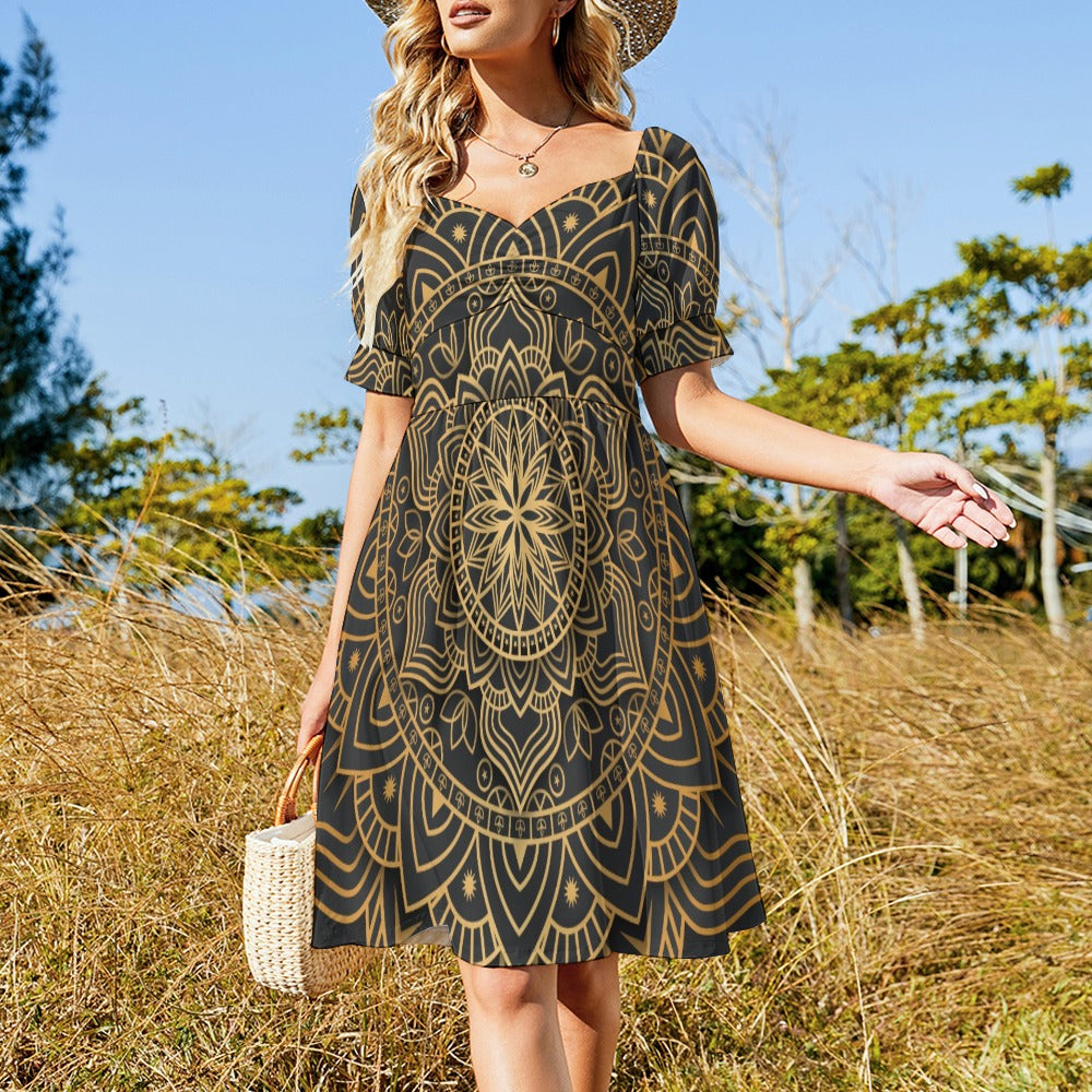 Luxury mandala with gold den Print Sweetheart Dress