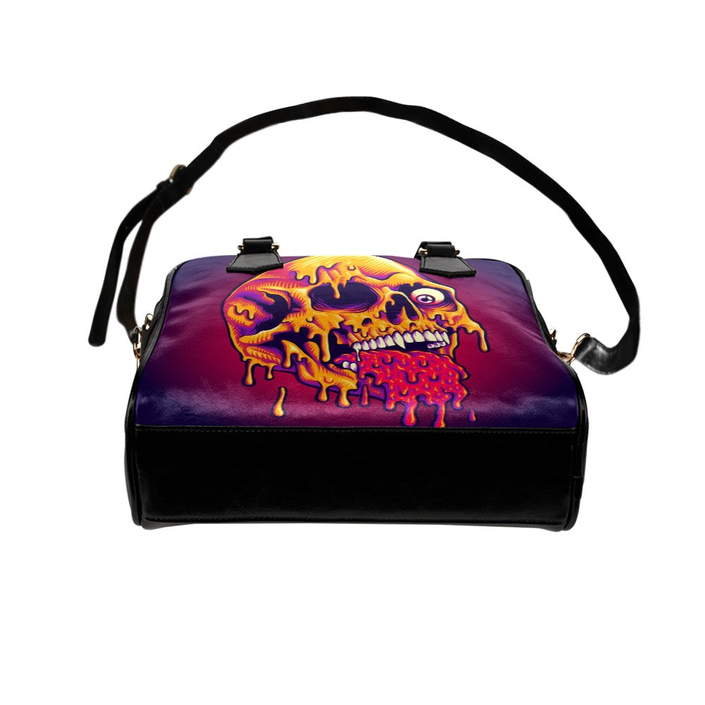 Psychedelic Trippy Zombie Skull Melt Shoulder Handbag