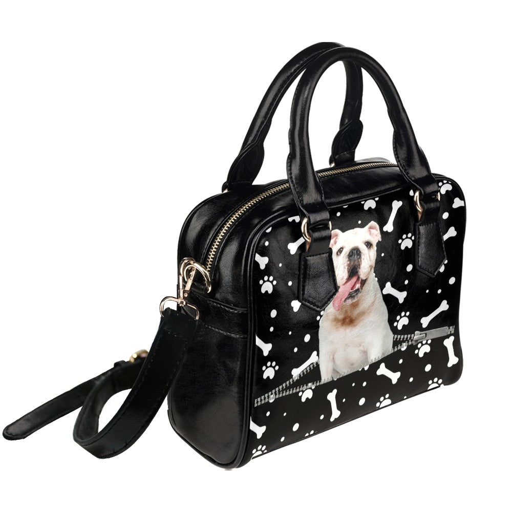 Bulldog Puppy Zip Paws and Bones Shoulder Handbag