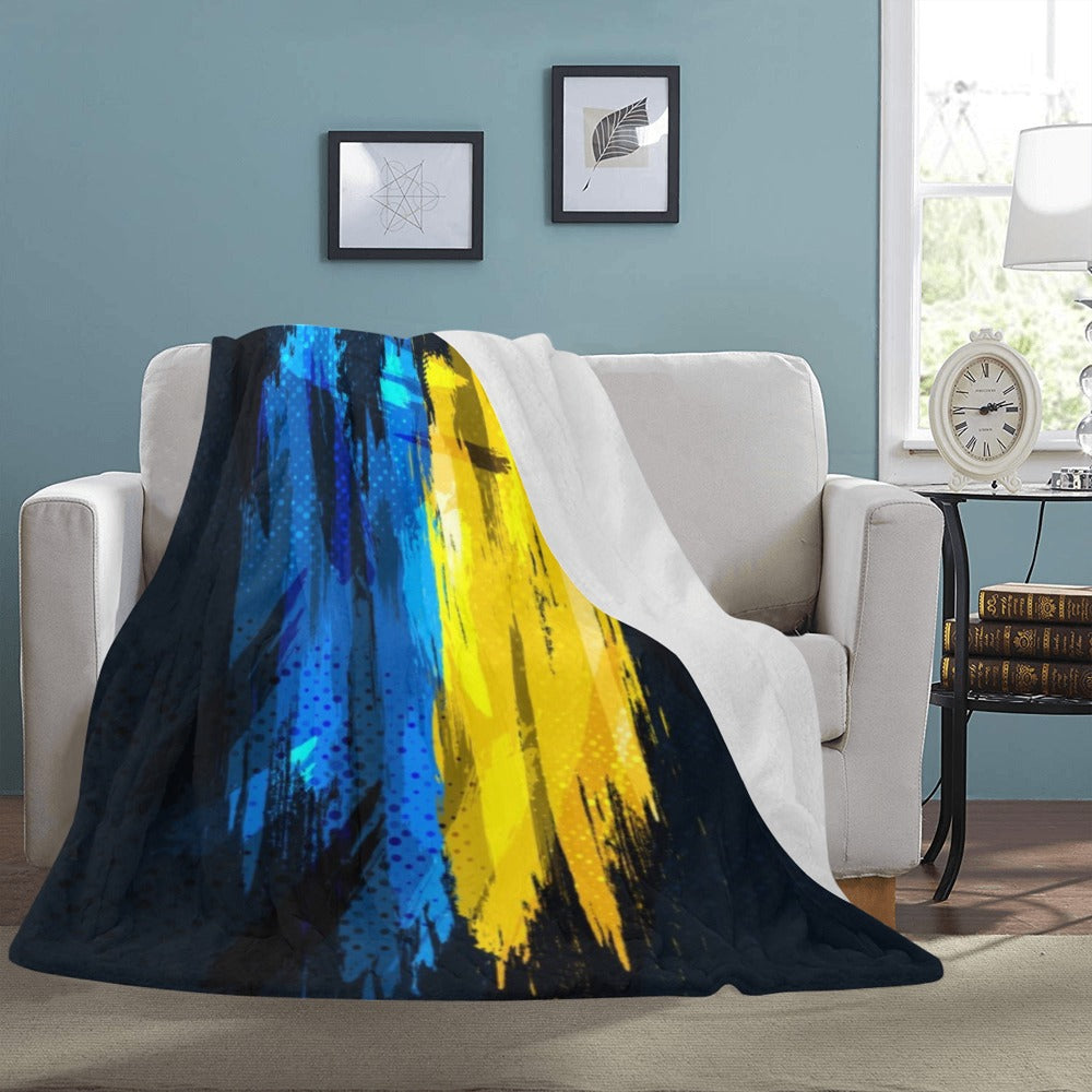 Ukraine Flag With Brush Concept Halftone Effect Grunge Style Ultra-Soft Micro Fleece Blanket 60"x80"