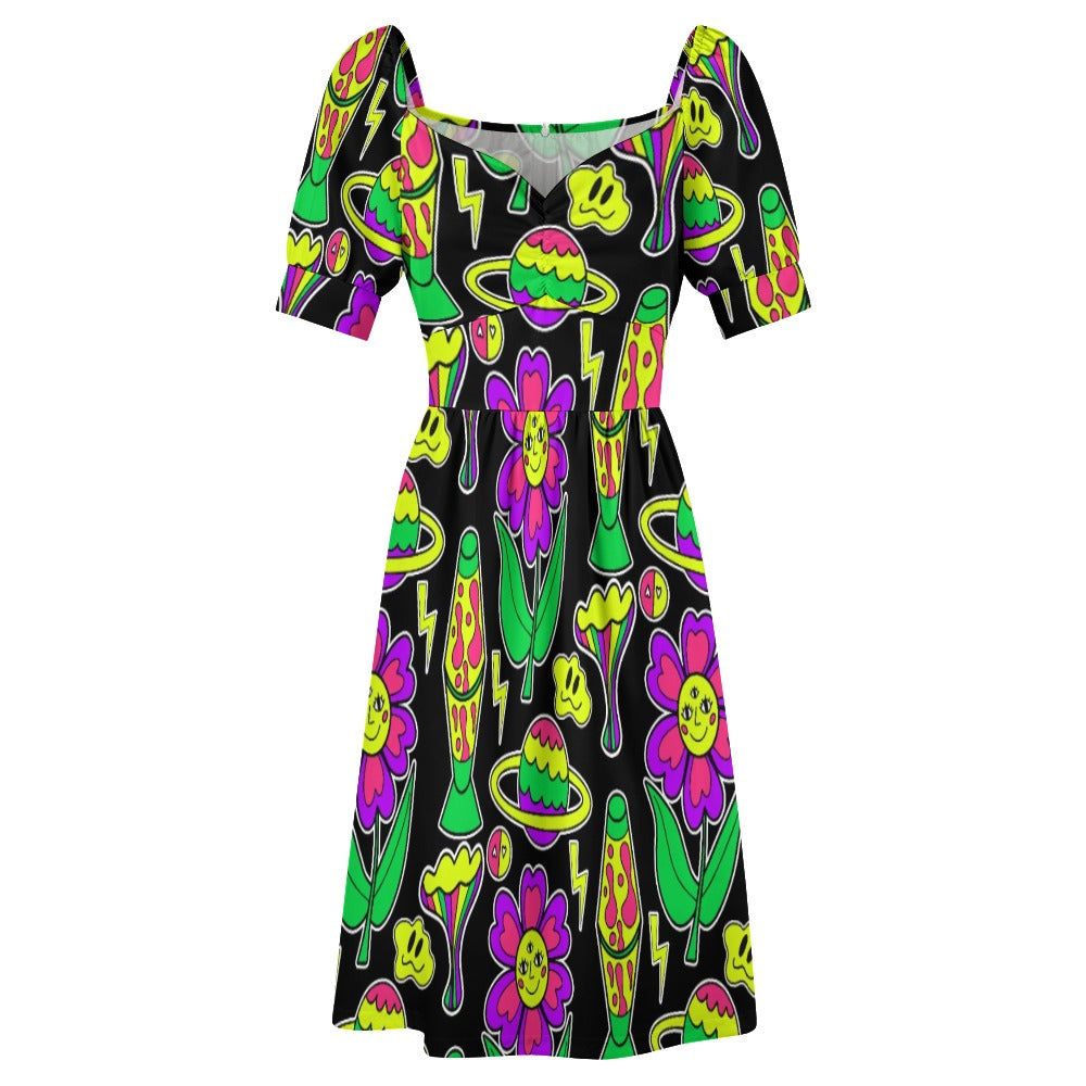 Psychedelic Neon Trip Sweetheart Dress