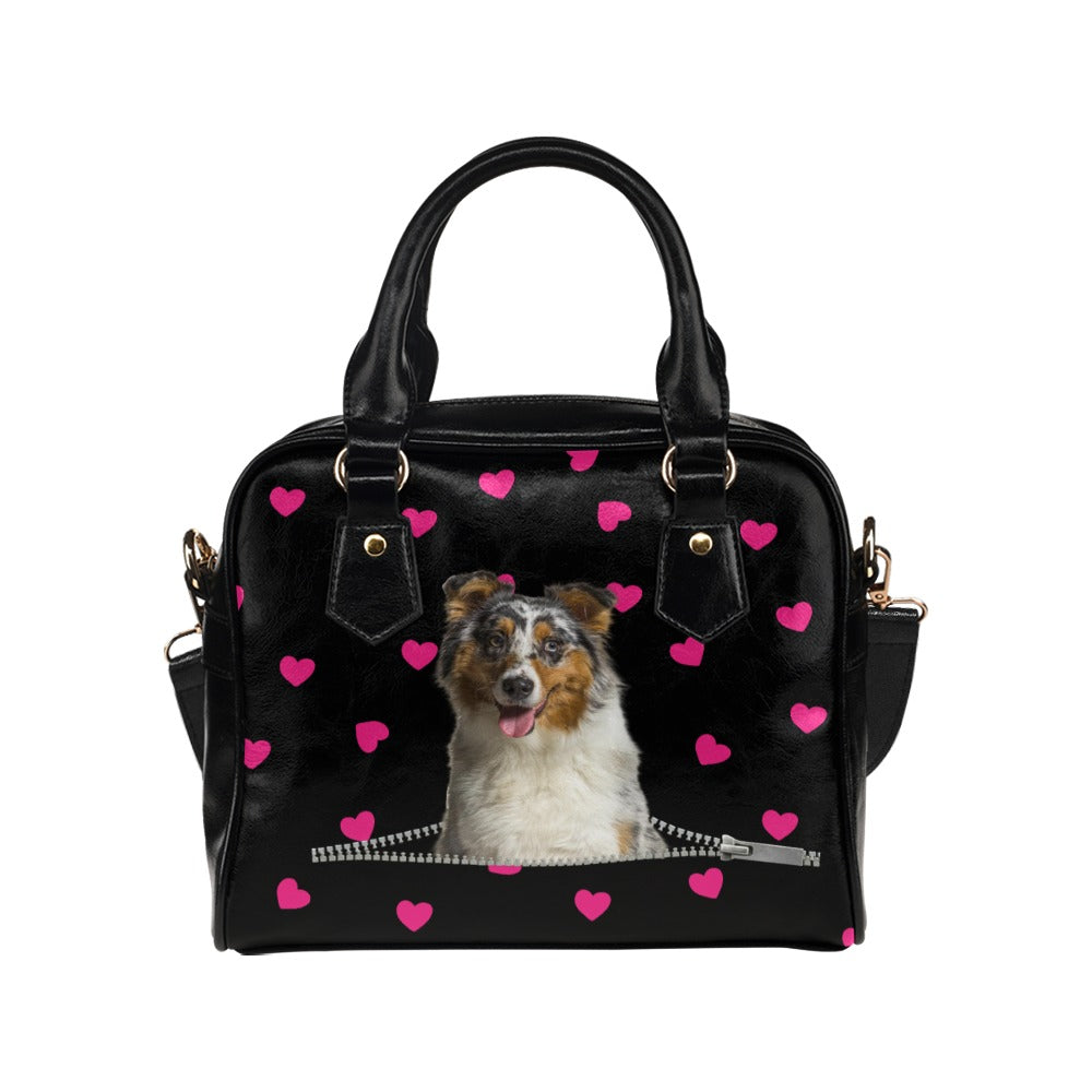 Australian Shepherd Zip Hearts Shoulder Handbag