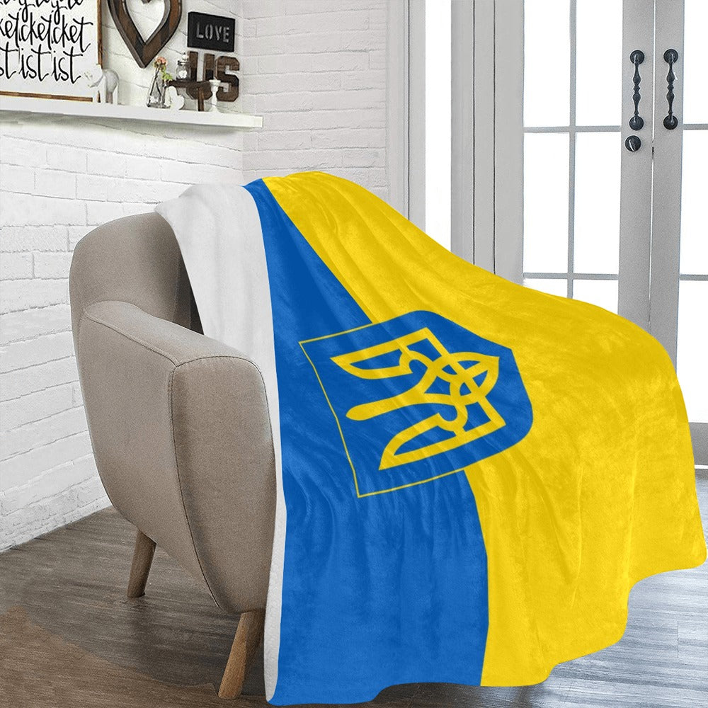 Flag And Coat Of Arms Of Ukraine Ultra-Soft Micro Fleece Blanket 60"x80"