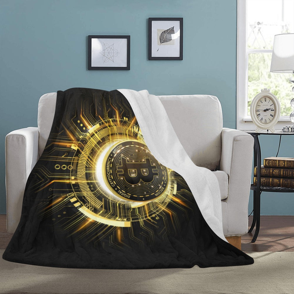 Golden Bitcoin Cryptocurrency Futuristic Ultra-Soft Micro Fleece Blanket 60"x80"