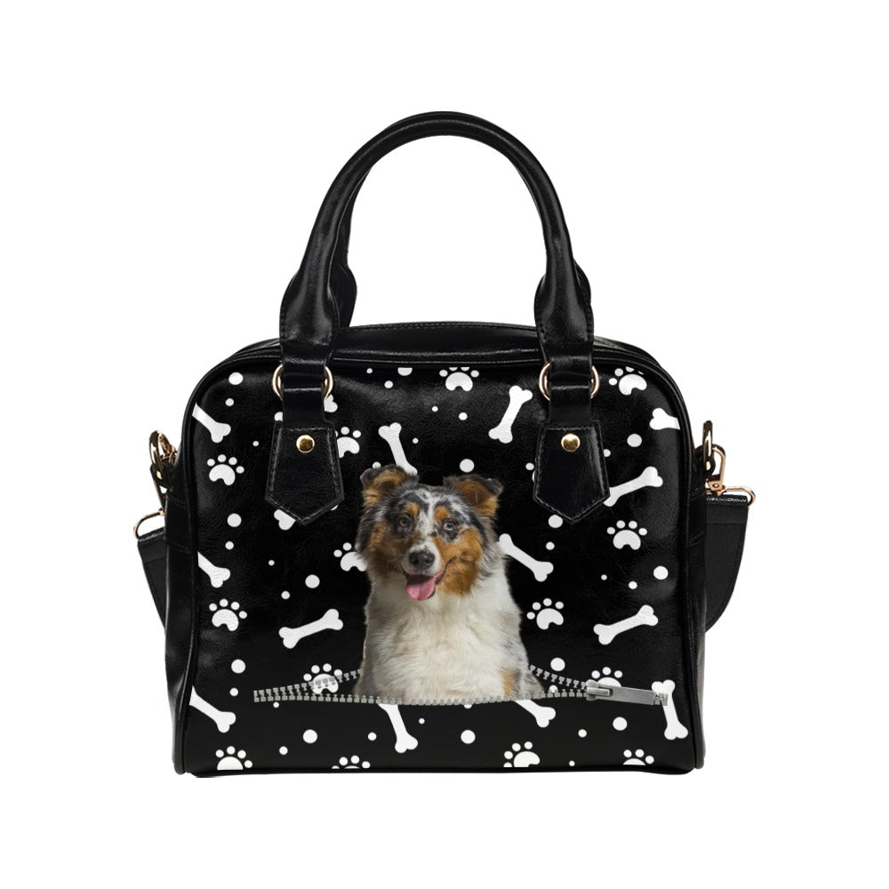 Australian Shepherd Zip Paws and Bones Shoulder Handbag