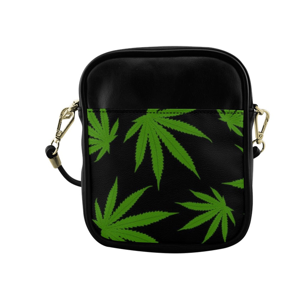 Green Cannabis Weed Marijuana Leaves Pattern Sling Bag