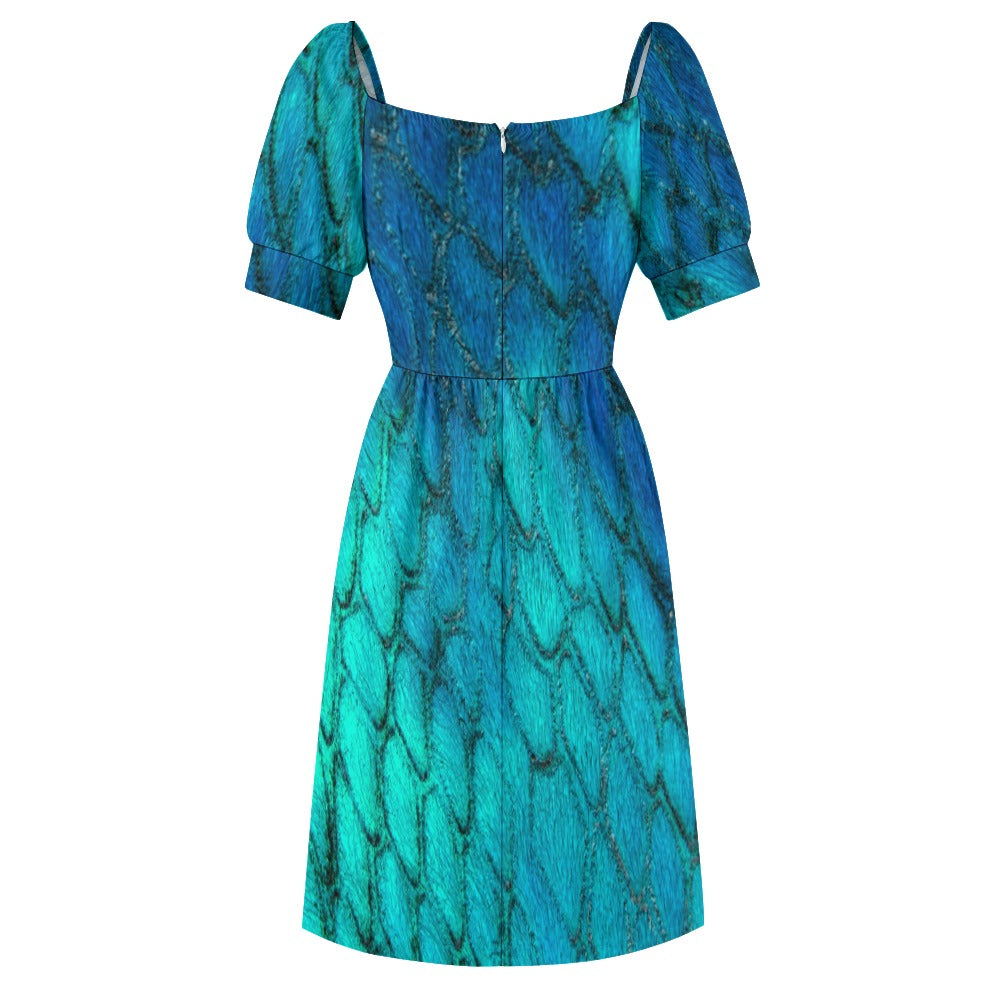 Reptile Skin Crocodile Snake Blue Green Printed Sweetheart Dress