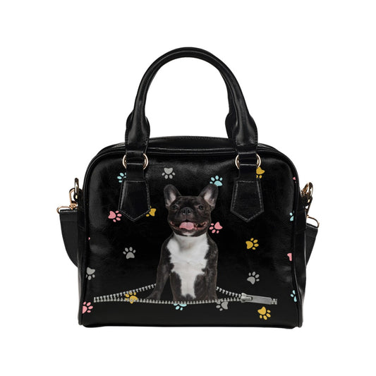 French Bulldog Zip Colorful Paws Shoulder Handbag