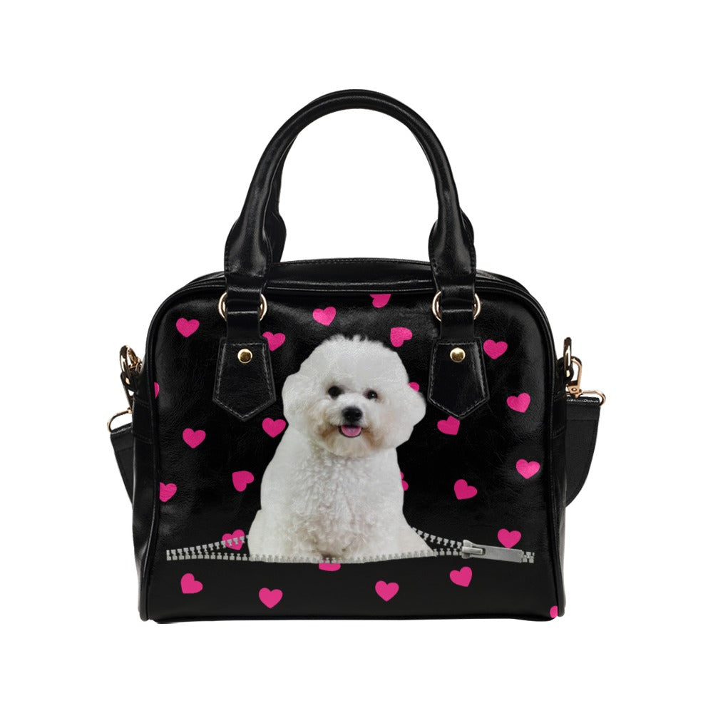 Poodle Puppy Zip Hearts Shoulder Handbag