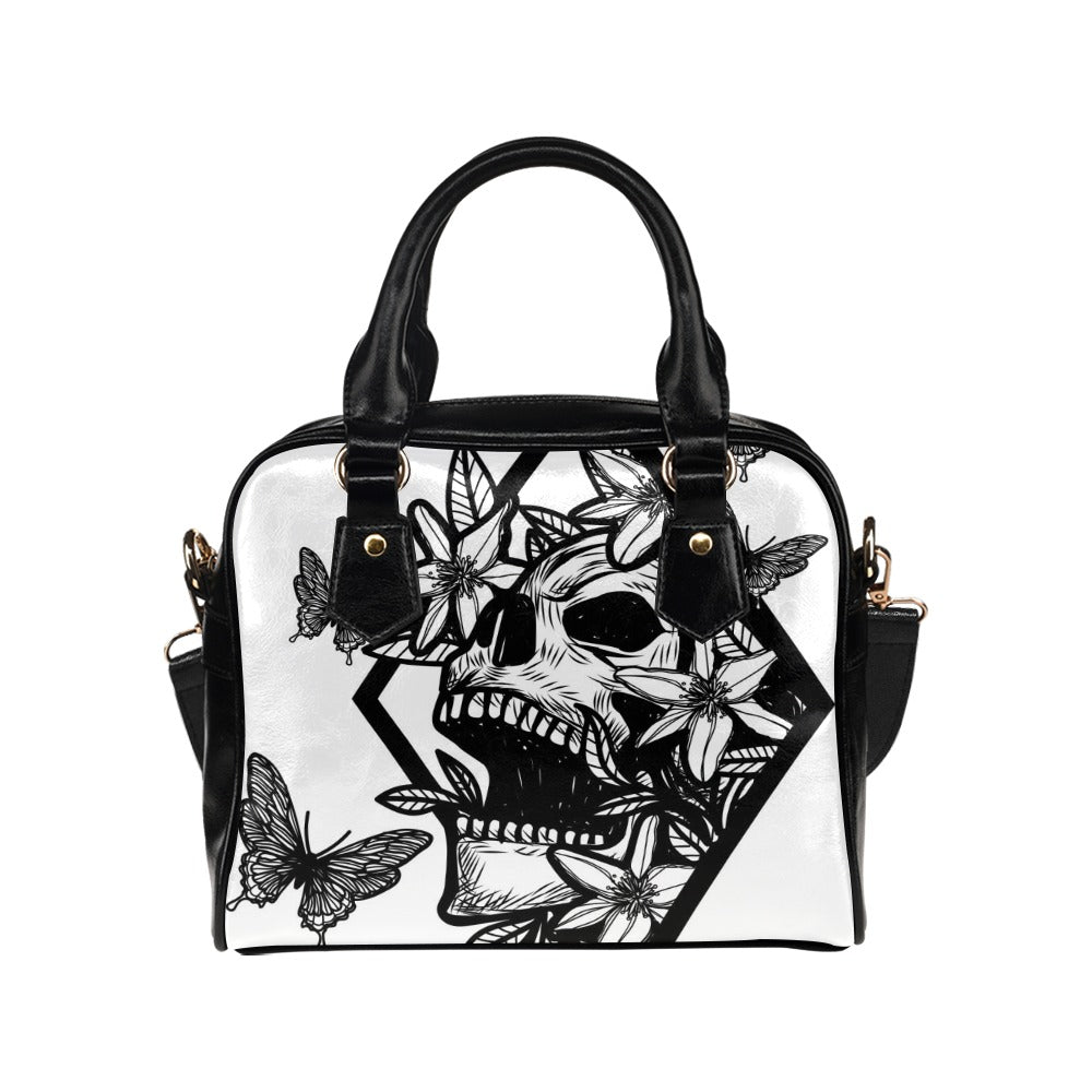 Skull Tattoo Art Flowers Drawing Sketch Black Shoulder Handbag