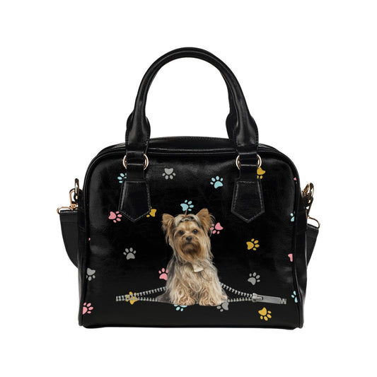 Yorkshire Terrier Zip Colorful Paws Shoulder Handbag