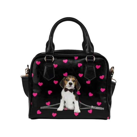 Beagle Zip Hearts Shoulder Handbag