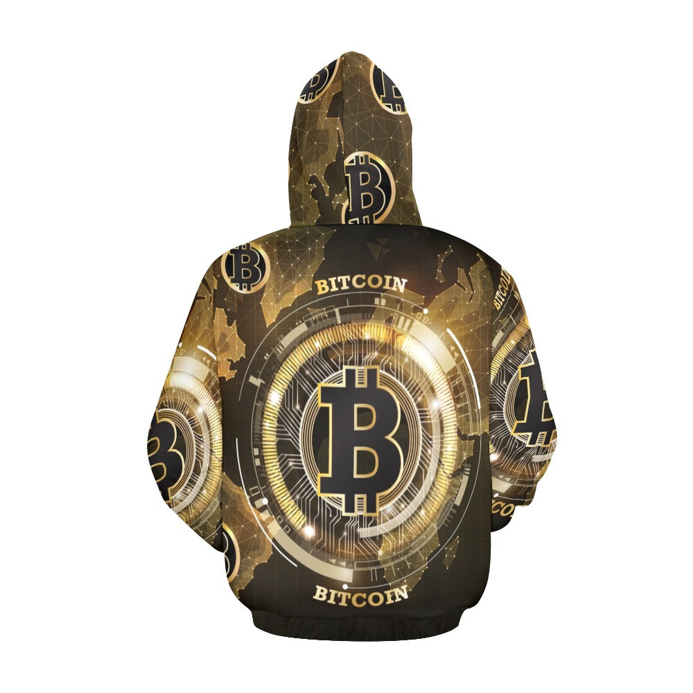 Bitcoin Digital Currency World Map All Over Print Hoodie