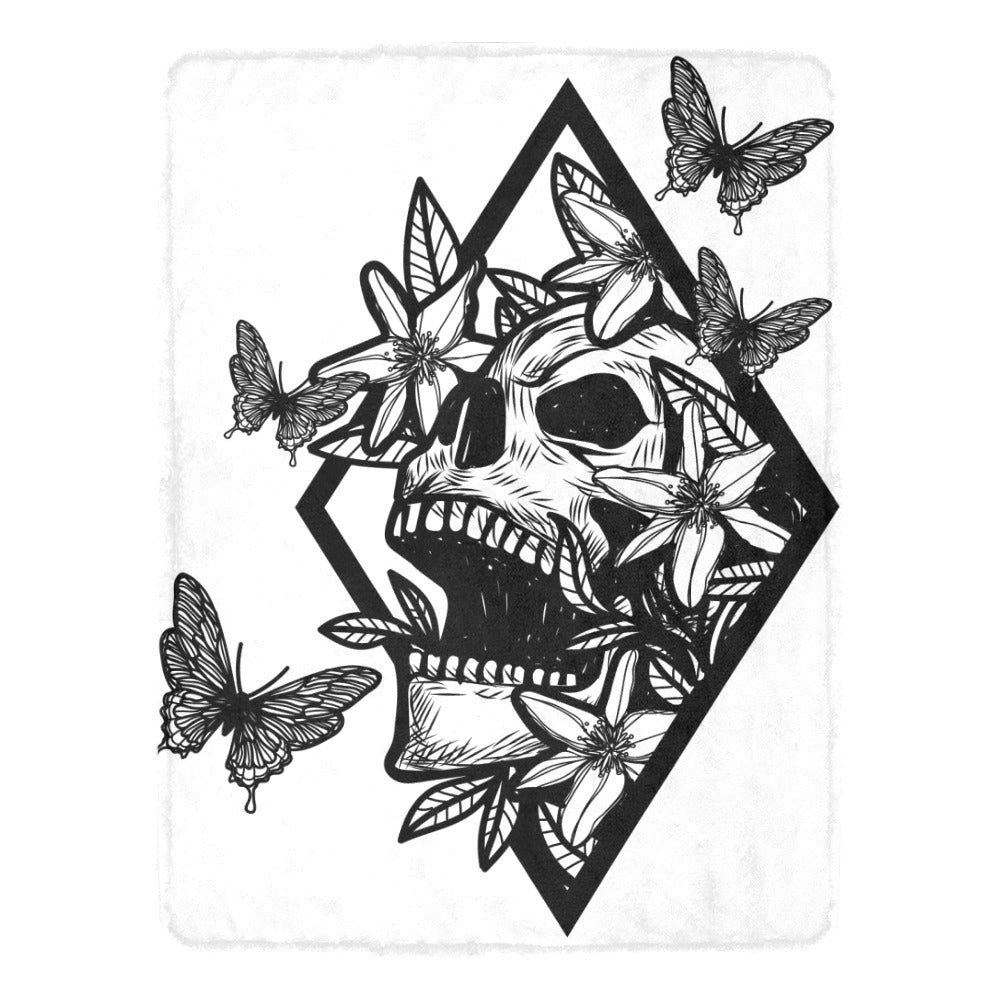 Skull Tattoo Art Flowers Drawing Sketch Black Ultra-Soft Micro Fleece Blanket 60"x80"