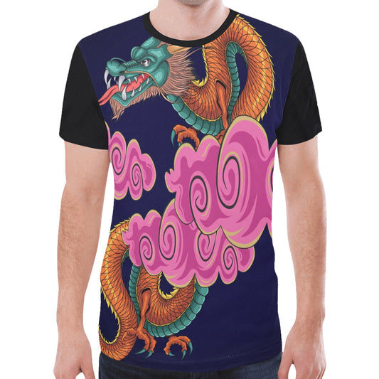 Chinese Dragon With Cloud Illustration New All Over Print T-shirt